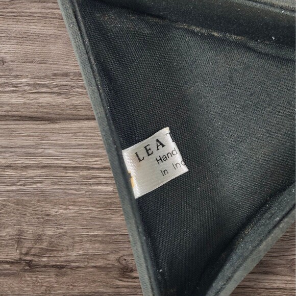 Handmade Leather Triangle Trinket Jewelry Box Woven Lid Indonesia 5" Gift - Picture 7 of 9